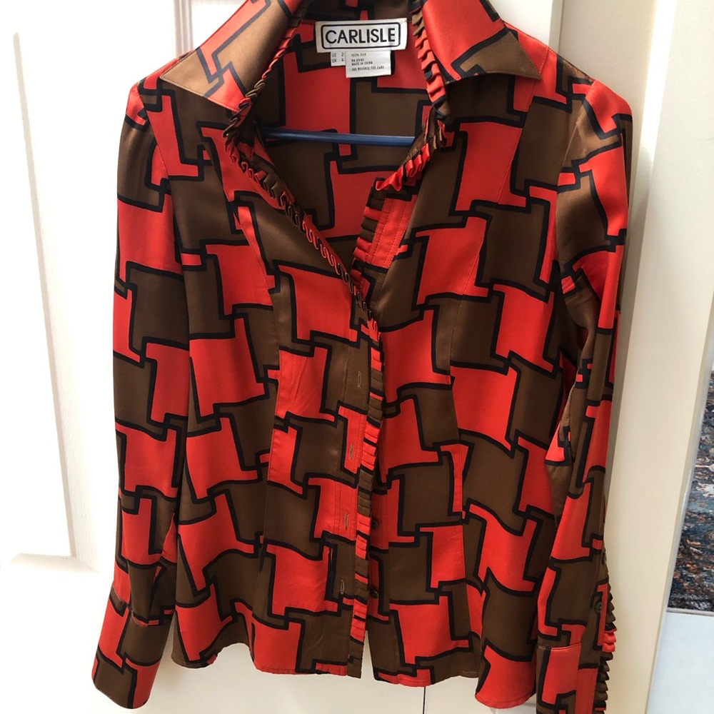 Carlisle Red and Brown Geometric Blouse - SOLD